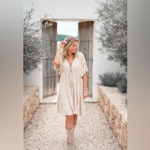 IBIZAMODE MIO SHORT DRESS - STRIPE - SAND - XL/XXL - GENTLY WORN